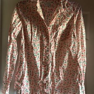 J. Crew White Cherry-Print Button-Up Blouse